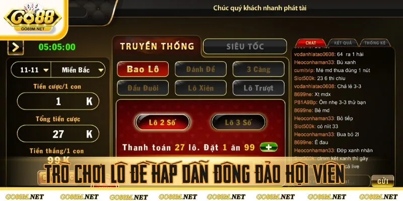 Trò chơi lô đề go88 hấp dẫn đông đảo hội viên